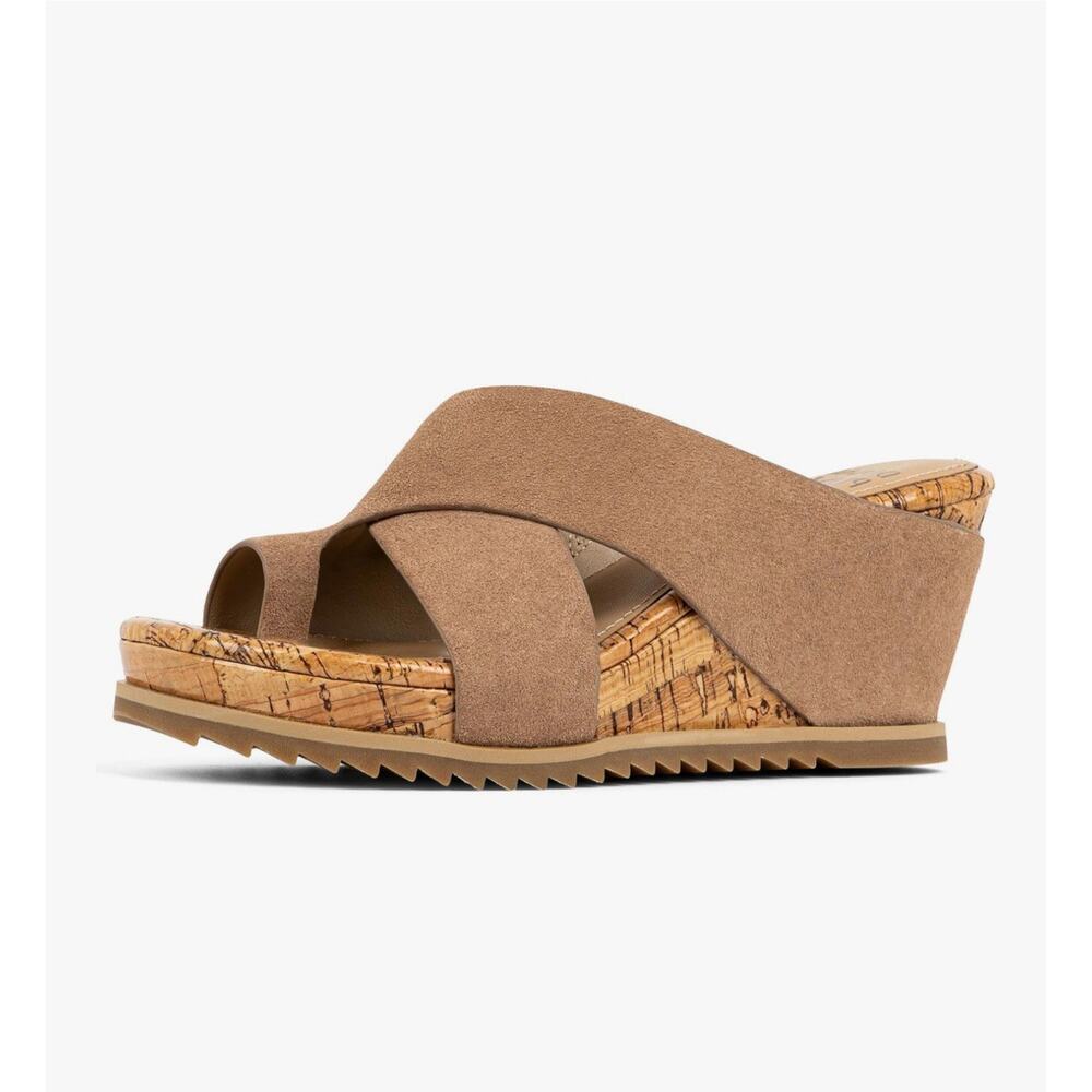 Donald Pliner Sisu Calf Suede Wedge Platform Toe Ring Saddle Sandals US SZ 9.5